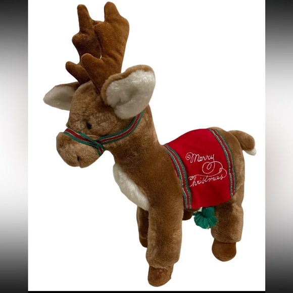 Vintage 80s Dakin Reindeer Stuffed Plush Merry Christmas Blanket 12 X 10" - Picture 1 of 6
